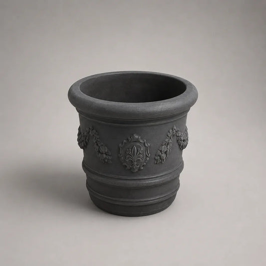 Pot de fleurs rond décoratif en béton gris anthracite Ø 48 × H 50 cm