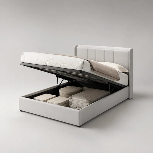 Lit coffre blanc 160 × 200 cm avec sommier relevable en acier et revêtement en similicuir
