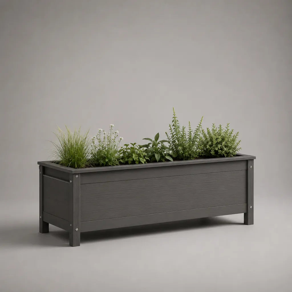 Jardinière surélevée rectangulaire en bois massif gris anthracite, 120 × 40 × 45 cm