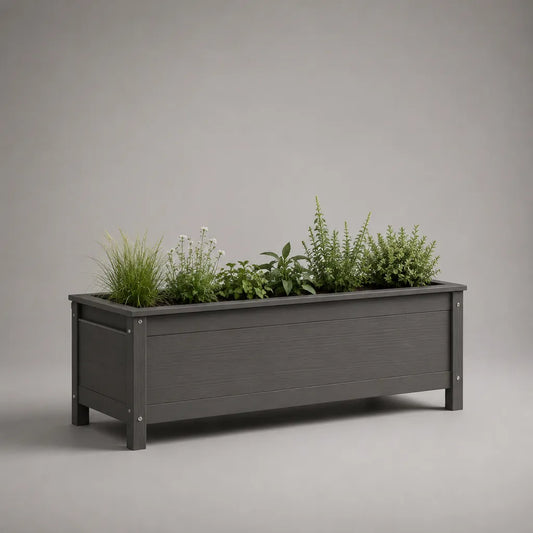 Jardinière surélevée rectangulaire en bois massif gris anthracite, 120 × 40 × 45 cm