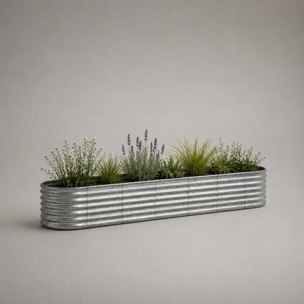 Jardinière rectangulaire en acier galvanisé gris argenté 120 × 25 × 20 cm