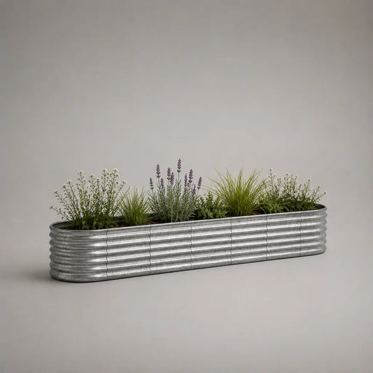 Jardinière rectangulaire en acier galvanisé gris argenté 120 × 25 × 20 cm