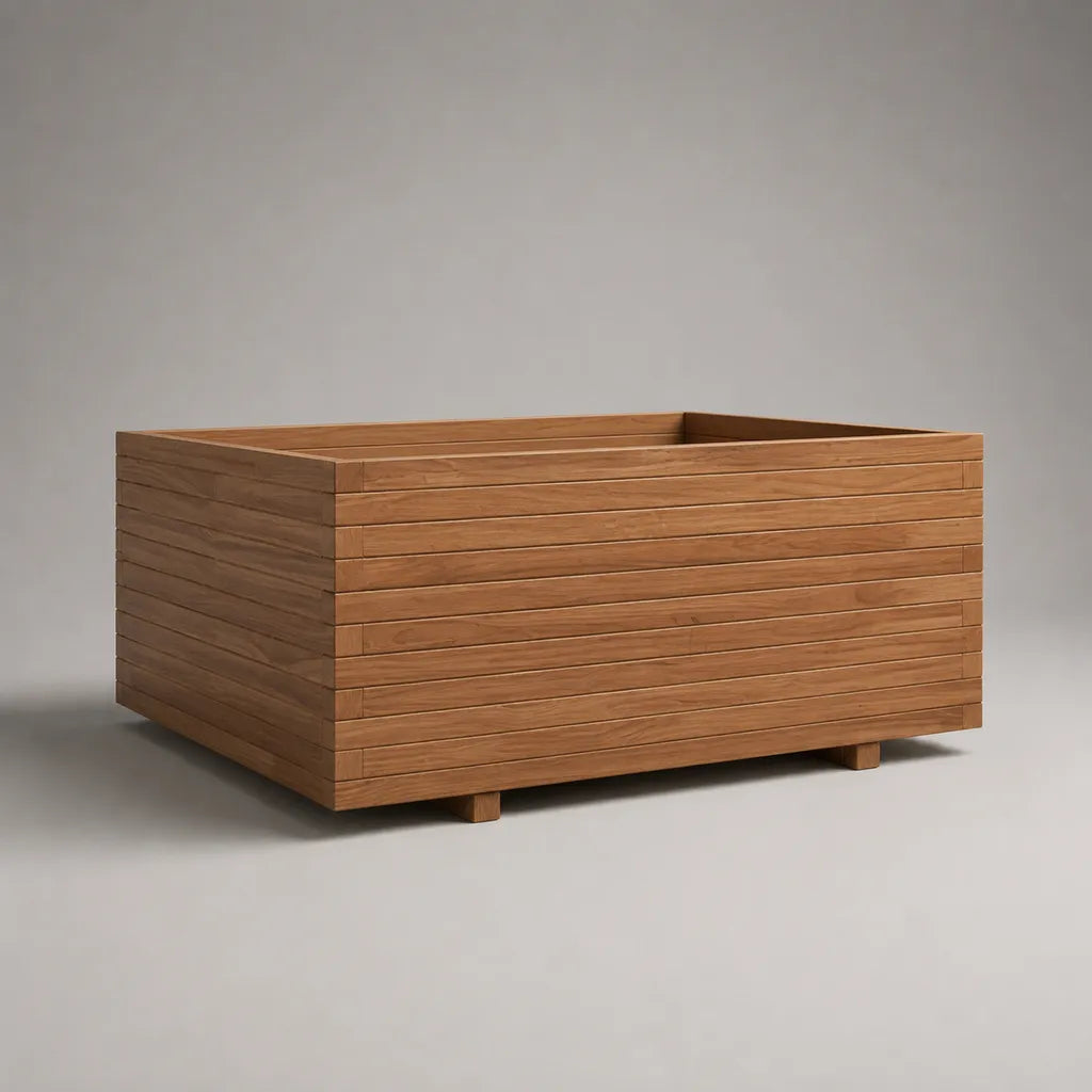 Jardinière rectangulaire sur pieds en bois massif d’acacia brun, 100 × 60 × 50 cm