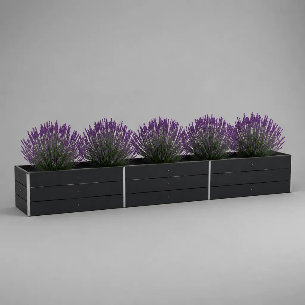Jardinière rectangulaire extérieure noire 180 x 30 x 30 cm en composite bois-plastique et aluminium