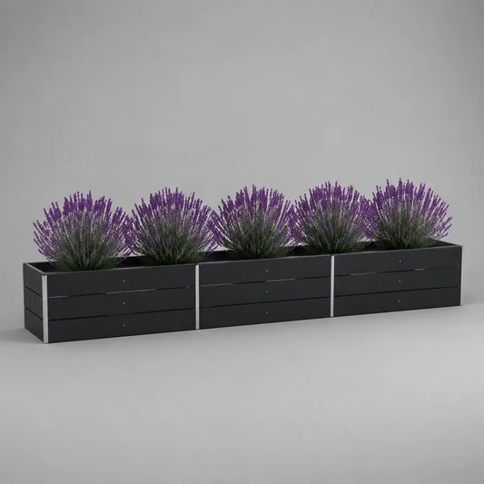 Jardinière rectangulaire extérieure noire 180 x 30 x 30 cm en composite bois-plastique et aluminium