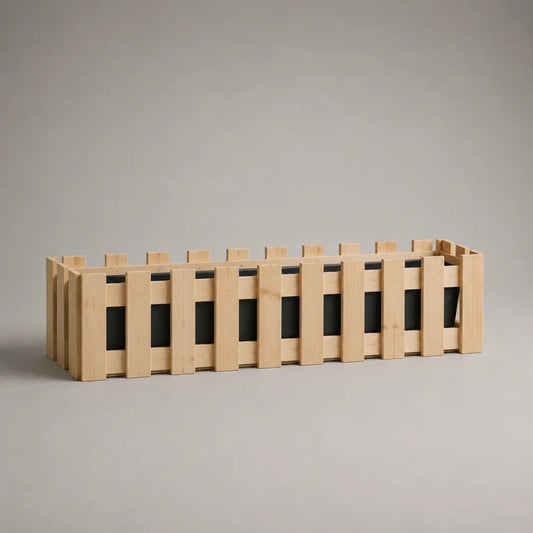 Jardinière rectangulaire en pin massif avec bac en plastique, bois naturel et noir, 100 × 30 × 35 cm