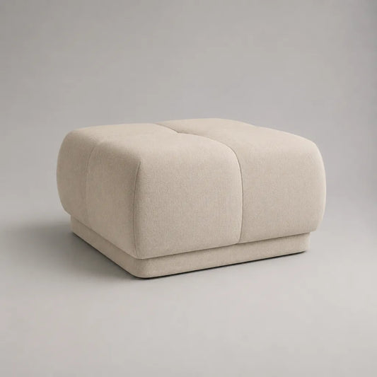 Repose-pieds carré rembourré en tissu bouclé écru, 80 × 80 × 43 cm