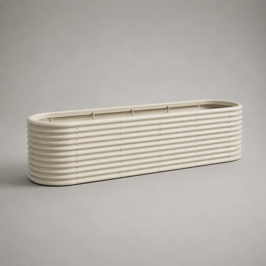 Jardinière rectangulaire en acier nervuré blanc cassé, 120 × 40 × 40 cm