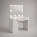 Coiffeuse en MDF blanc avec miroir lumineux et 10 ampoules LED, 80 × 40 × 140 cm